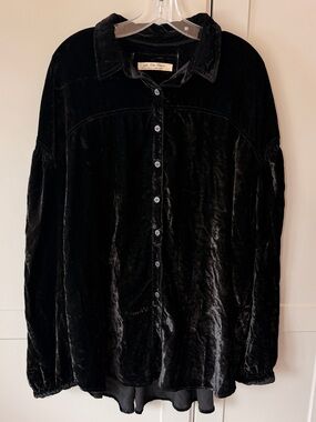 We The Free Black Crushed Velvet Oversized Tunic Shirt XL